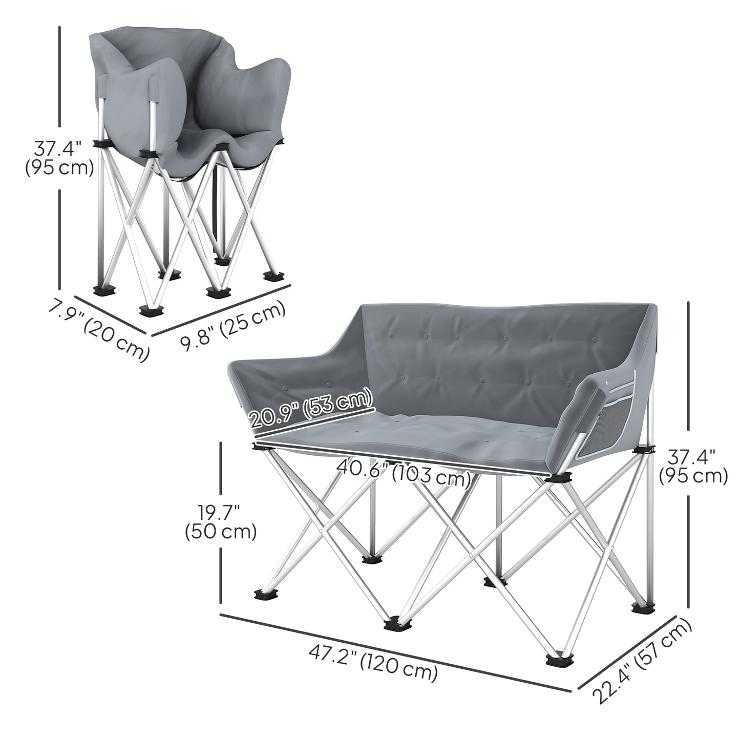 Chaise de camping double pliante pour deux adultes
