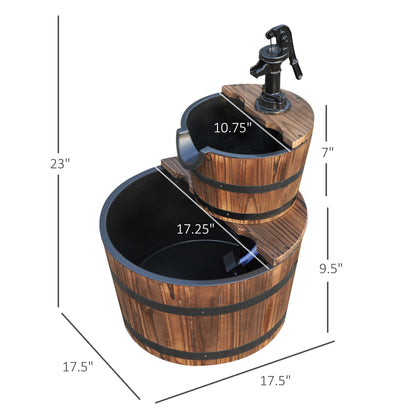 Outsunny 2-Tier Wooden Fountain with Electric Pump for Garden