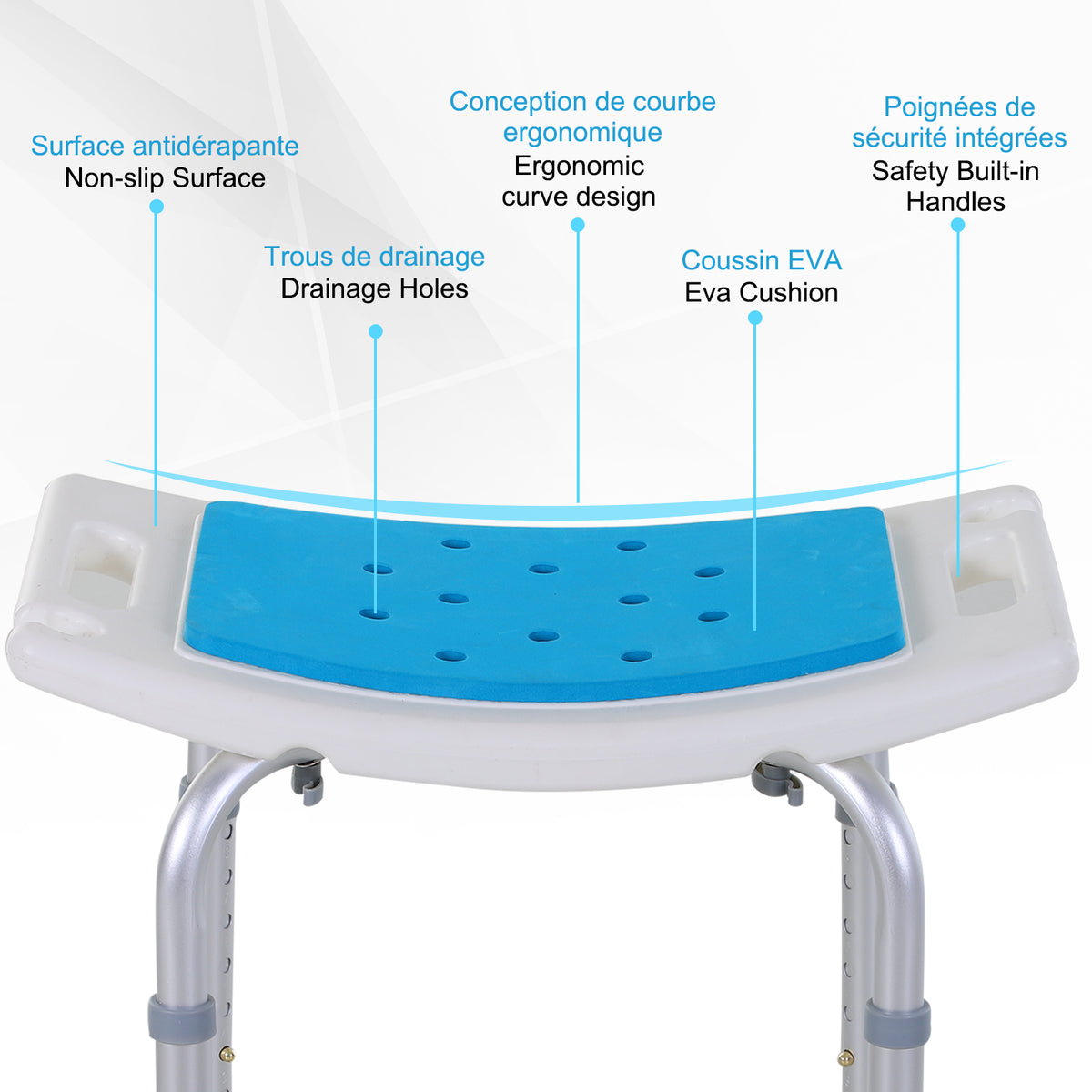 Chaise de douche réglable en hauteur — aluminium