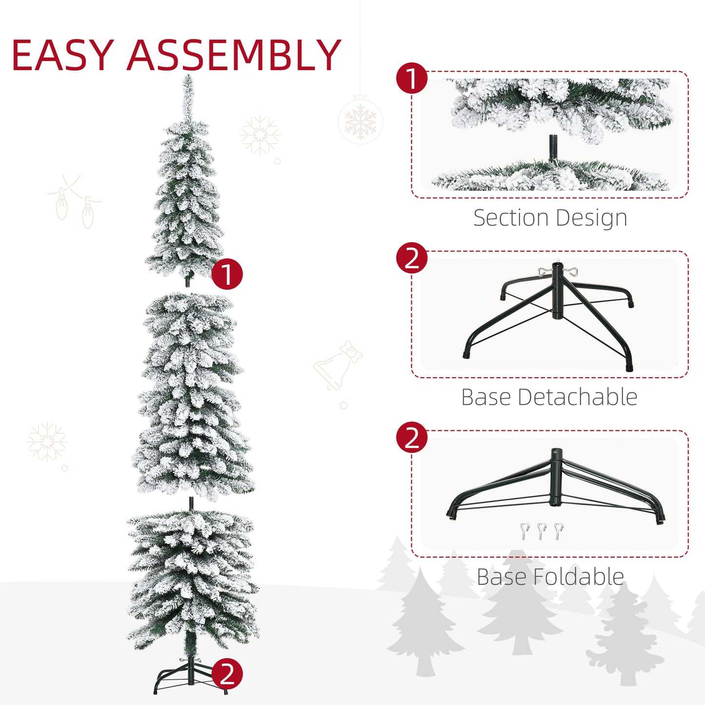 Sapin de Noël artificiel enneigé mince 213 cm
