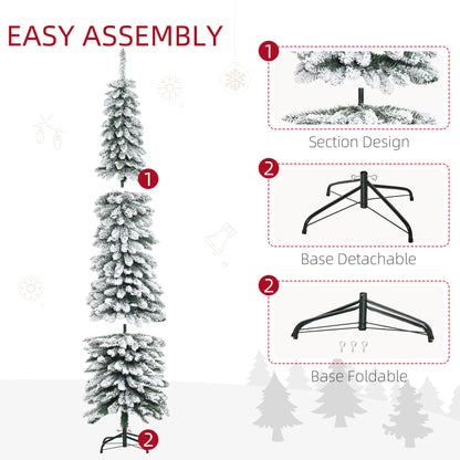 Sapin de Noël artificiel enneigé mince 213 cm