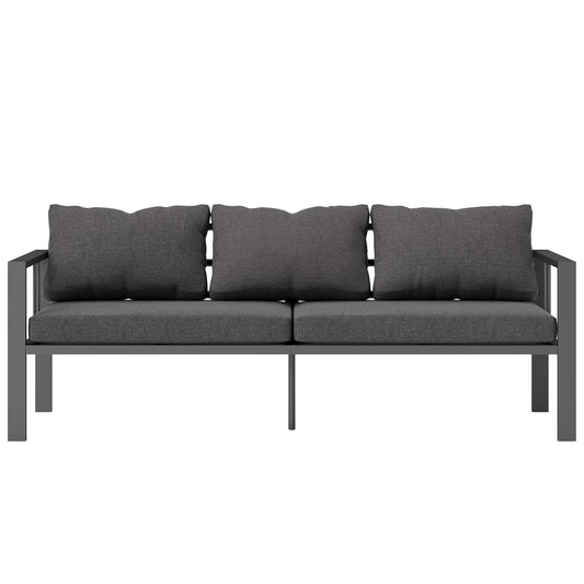 Canapé de patio 3 places aluminium avec coussins — Foncé