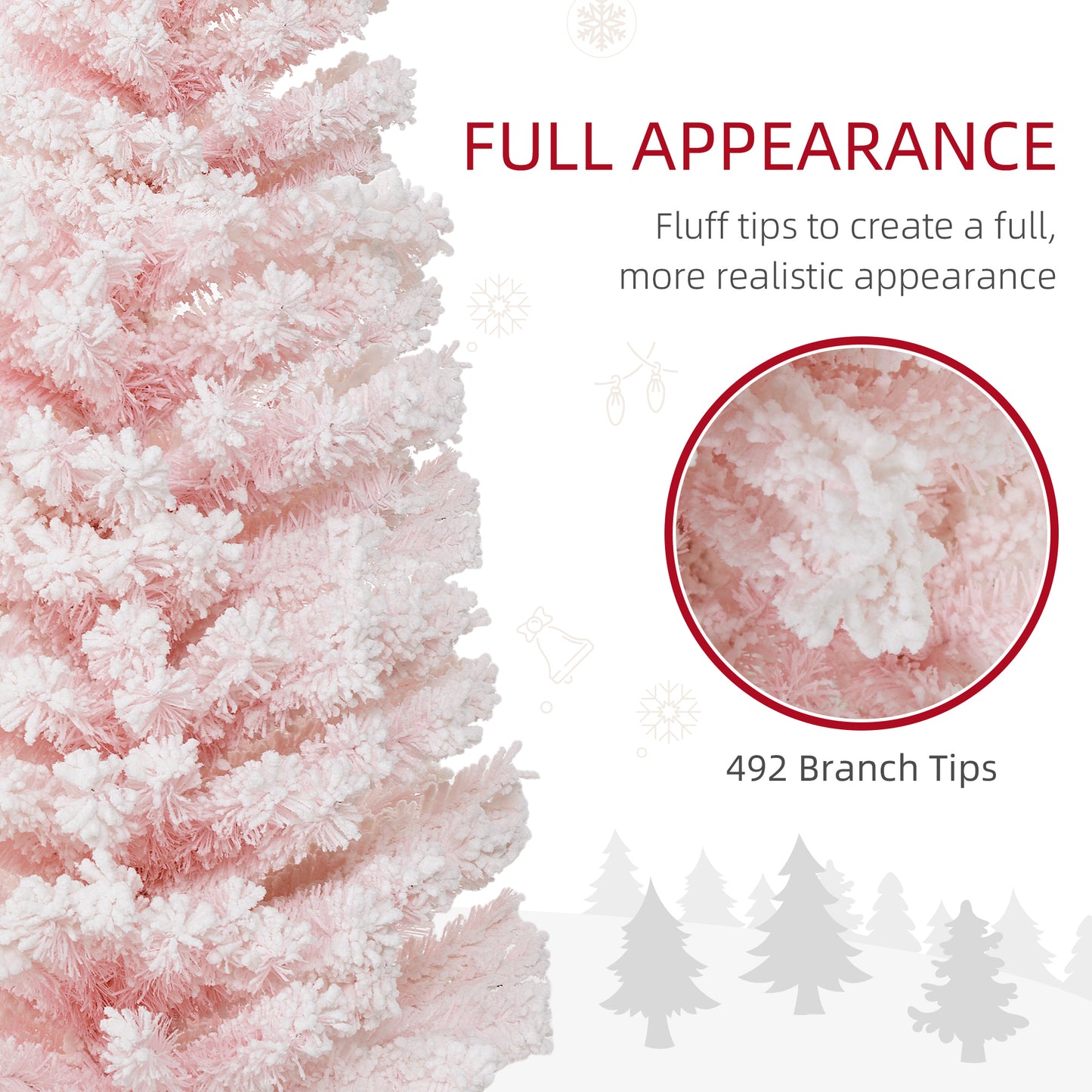 Sapin de Noël crayon enneigé pliable 183 cm