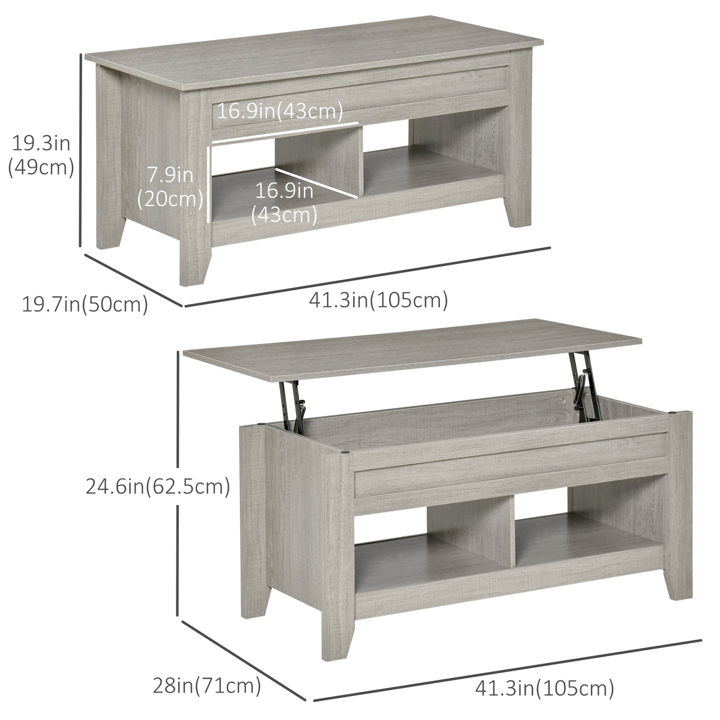 Table à café avec plateau relevable et rangement caché