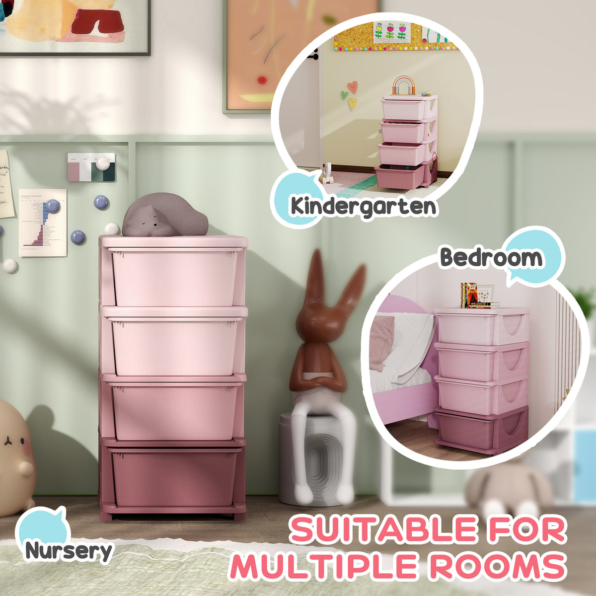 Organiseur de jouets 4 étages avec 4 tiroirs