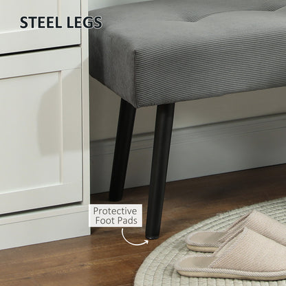 Banc capitonné en velours côtelé pieds en acier