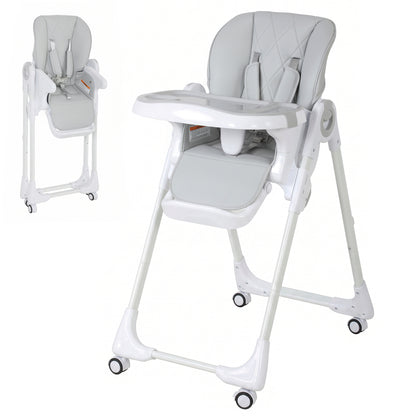 Chaise haute pliable avec double plateau et roulettes