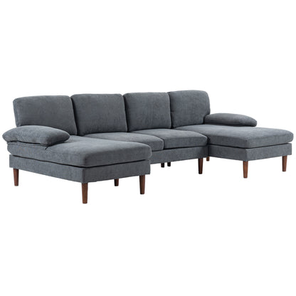 Sofa en U double méridienne 4 places — tissu lin