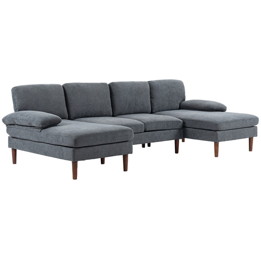 Sofa en U double méridienne 4 places — tissu lin