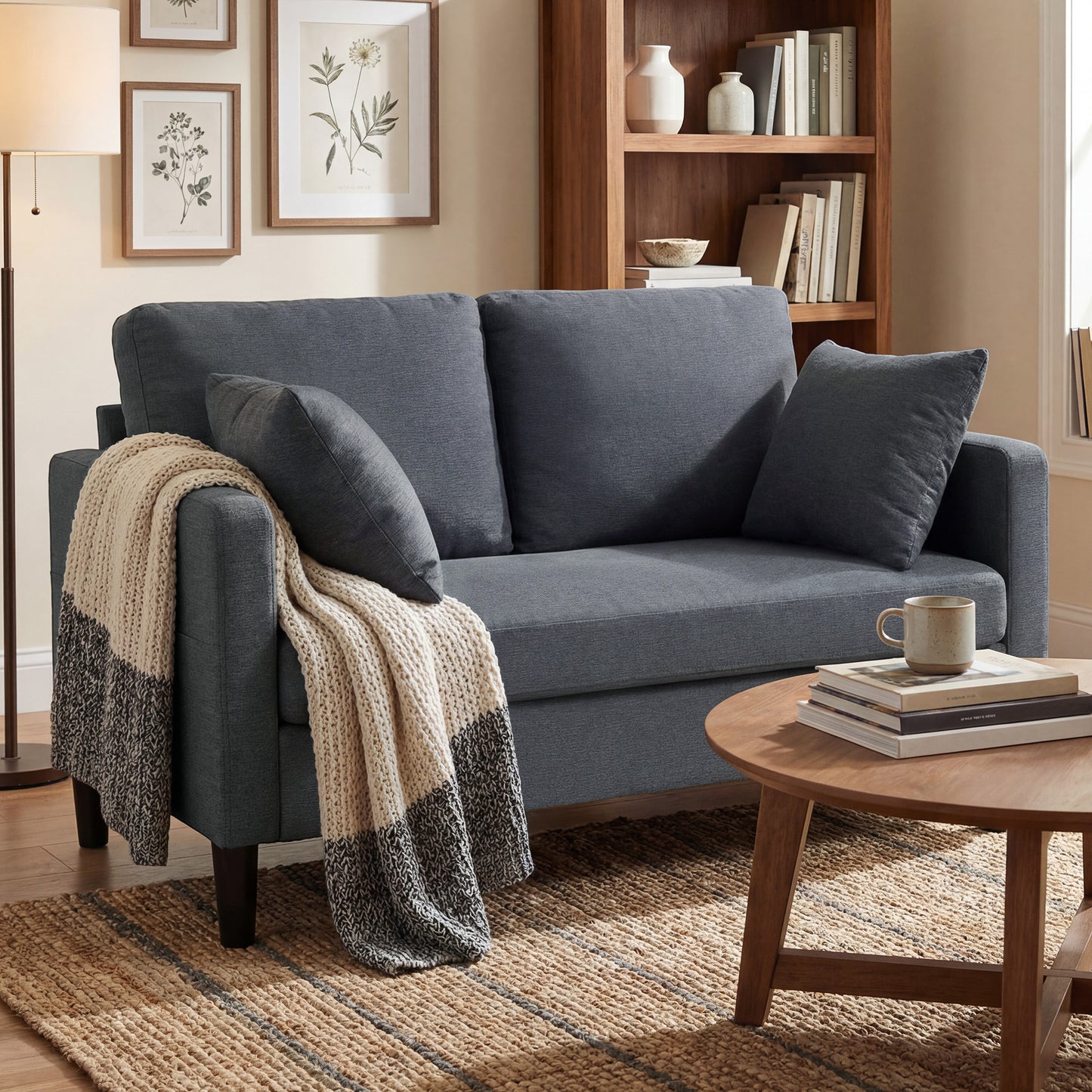 Causeuse 2 places moderne tissu lin avec ressorts