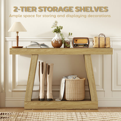 Table console rustique 2 niveaux avec rangement