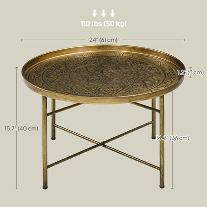 Table basse ronde plateau martelé cadre métal