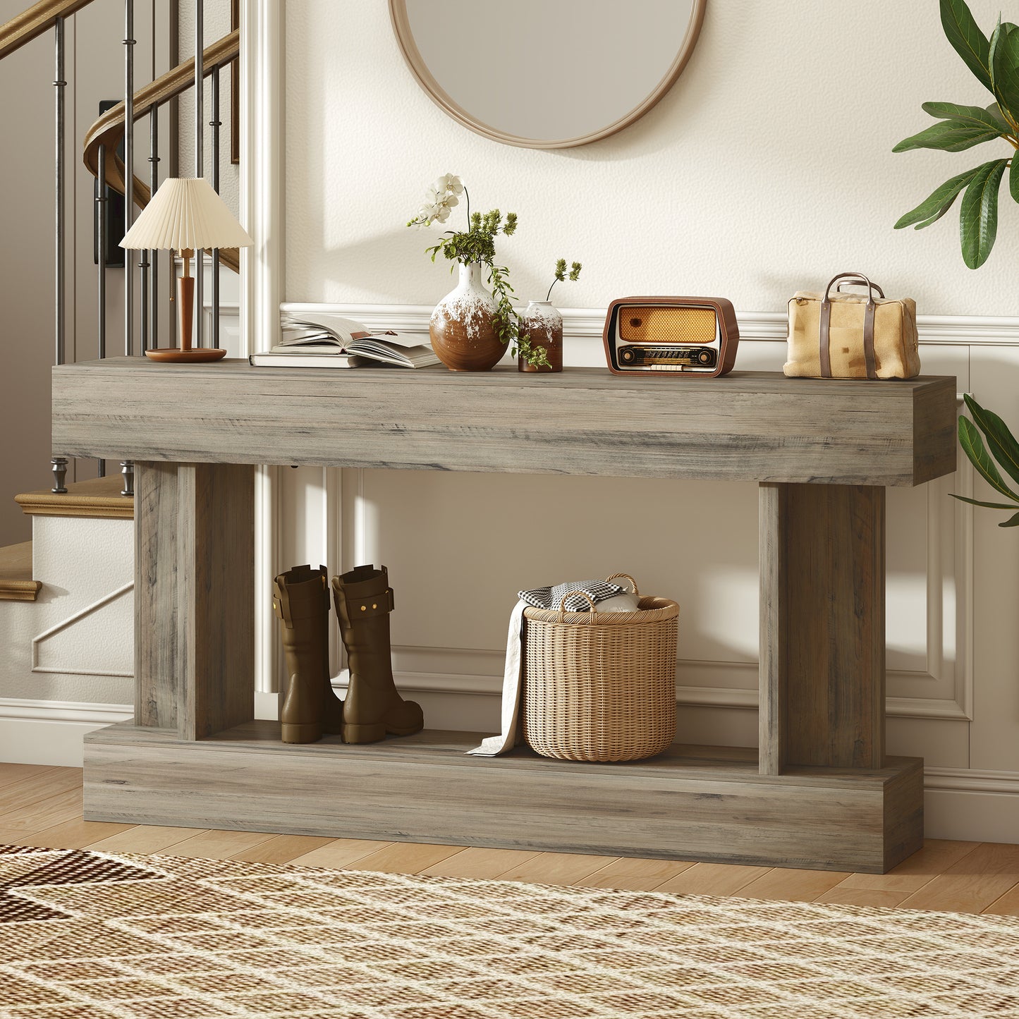 Table console vintage avec tablette inférieure 160 cm