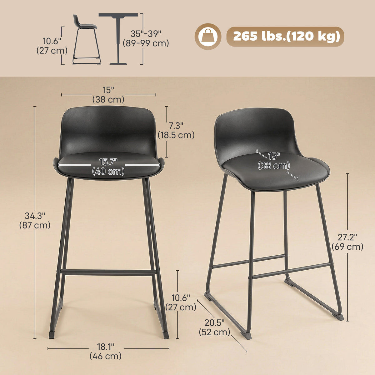 Ensemble de 2 tabourets de comptoir — noir