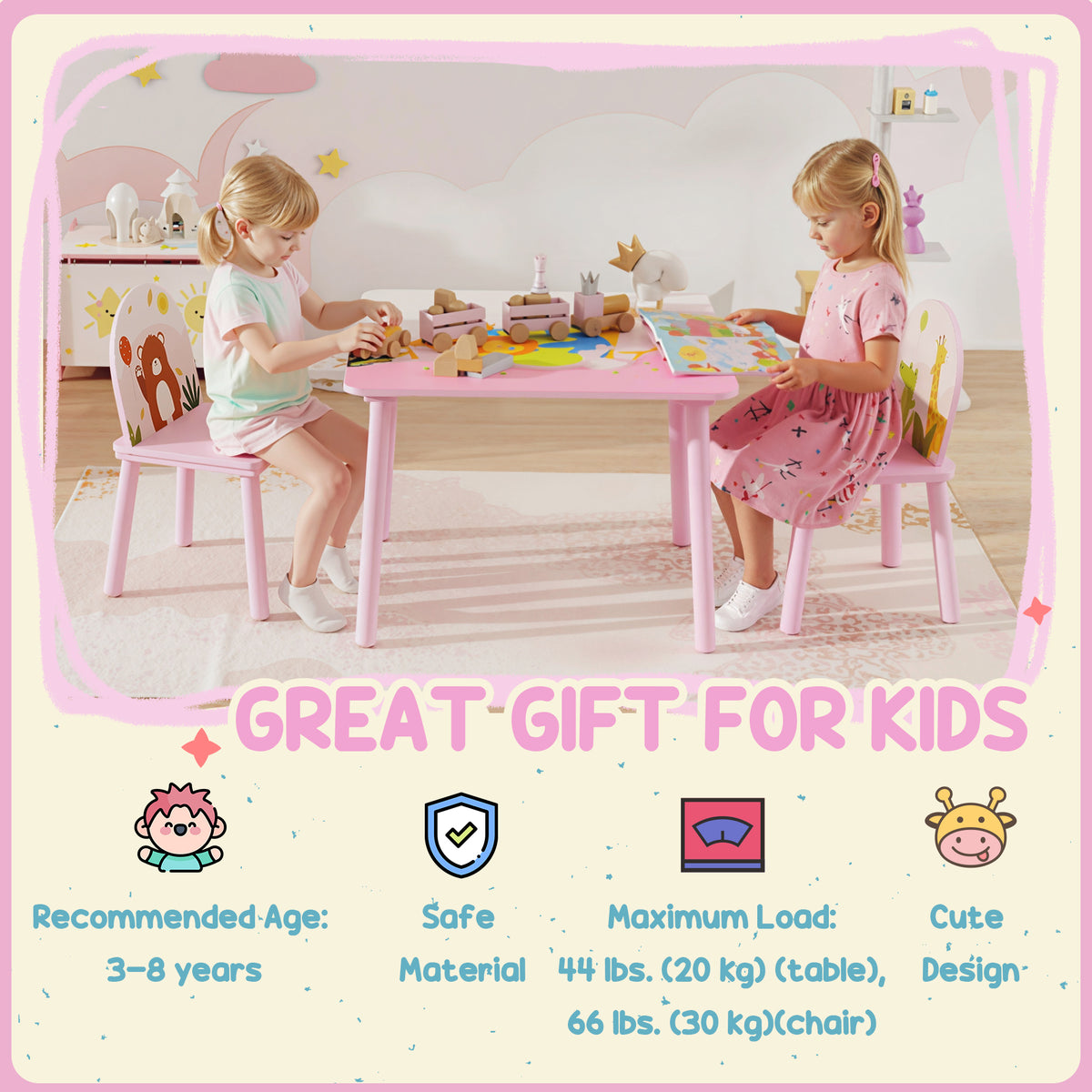 Ensemble table et chaises pour enfants — Lot de 3