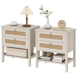 Tables de chevet boho avec tiroirs et étagère — lot de 2