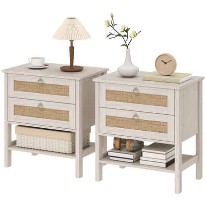 Tables de chevet boho avec tiroirs et étagère — lot de 2