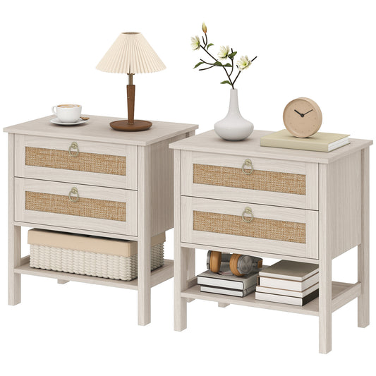 Tables de chevet boho avec tiroirs et étagère — lot de 2