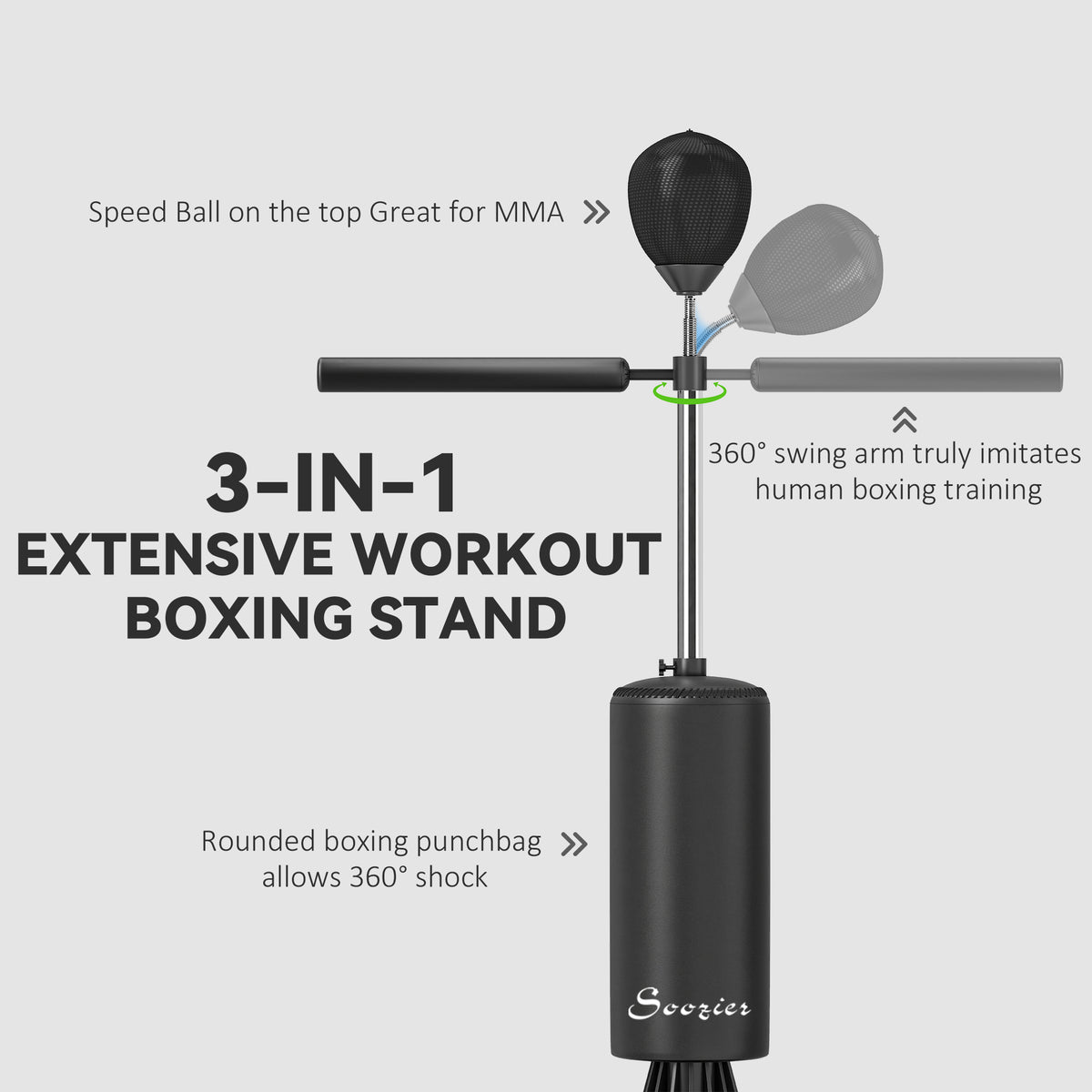 Support de sac de boxe autoportant avec bras rotatif