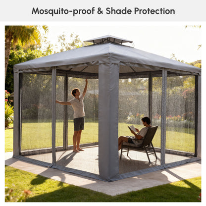 Gazebo patio toit double moustiquaire 2,9m x 2,9m