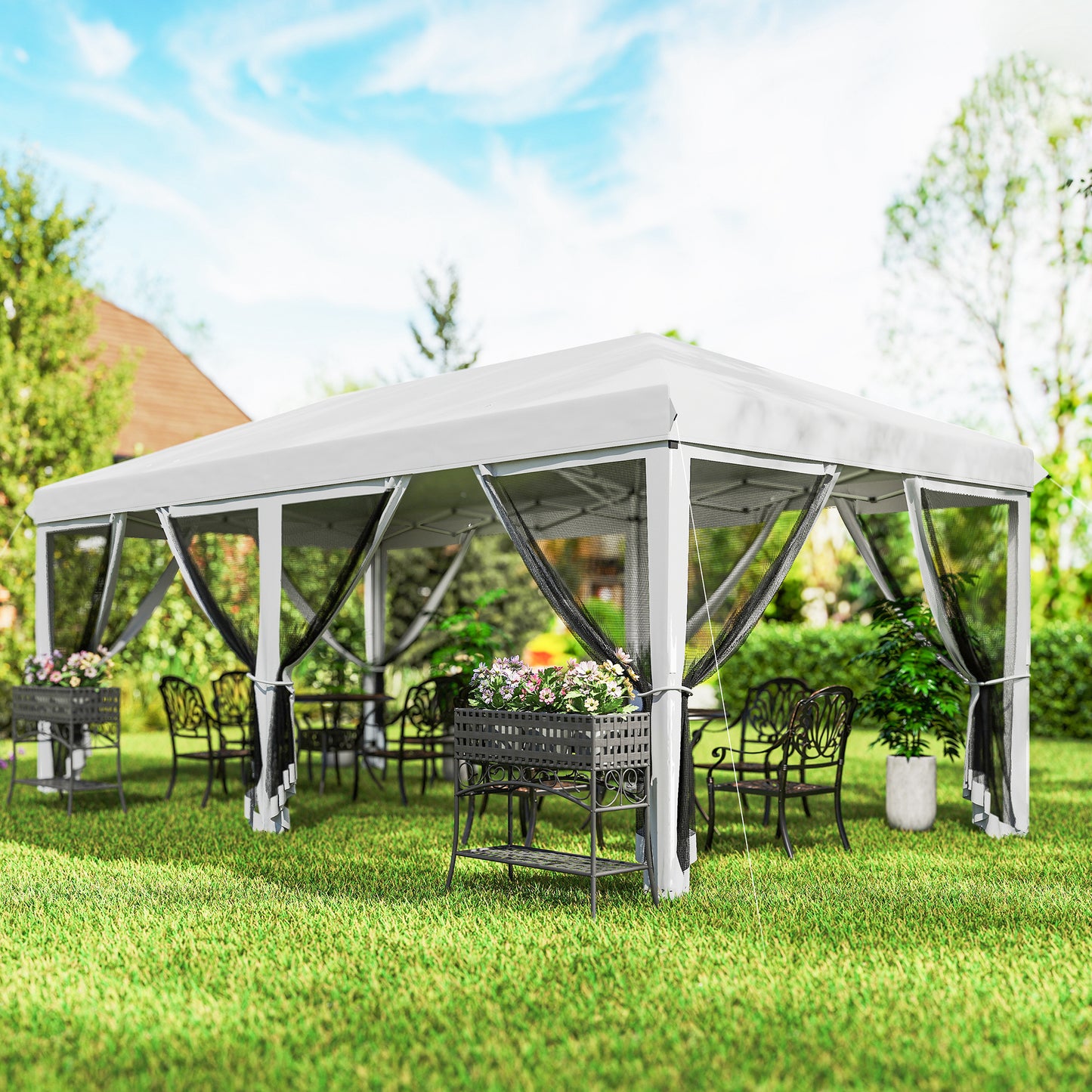 Tente gazebo pop-up 3x6m avec parois moustiquaire amovibles