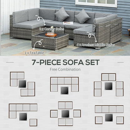 Outsunny 7-Piece Sectional Sofa Set - Brown & Beige Rattan