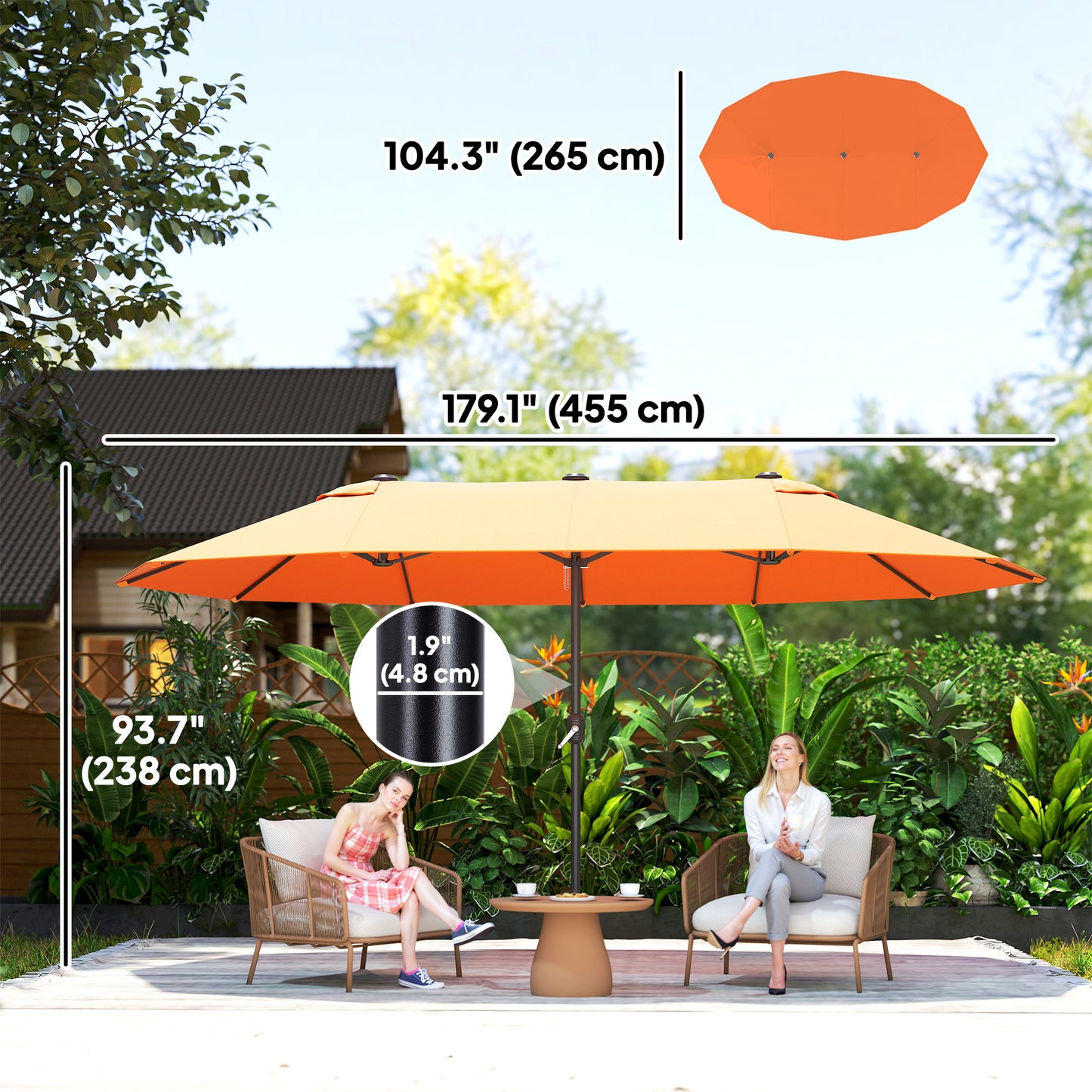 Parasol double toile manivelle — 457 cm