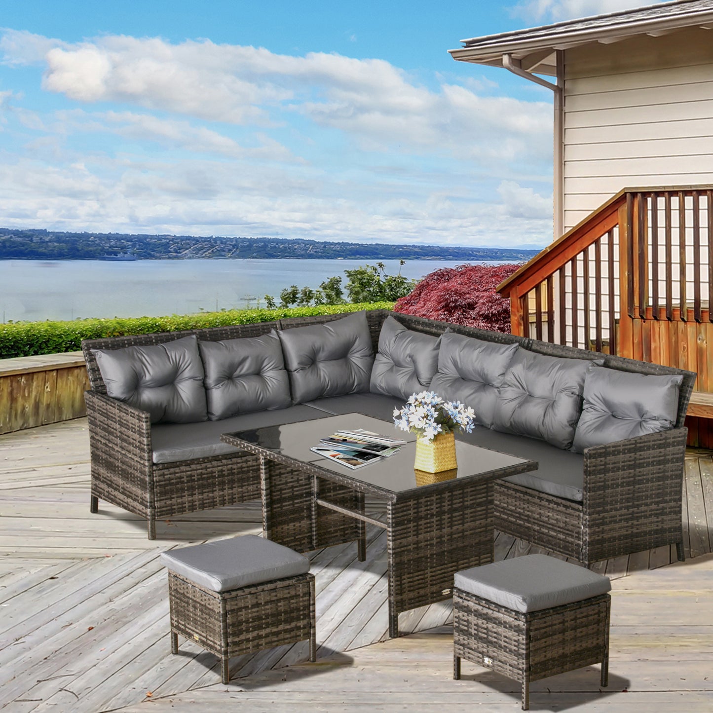Ensemble de patio sectionnel rotin 6 pièces avec table
