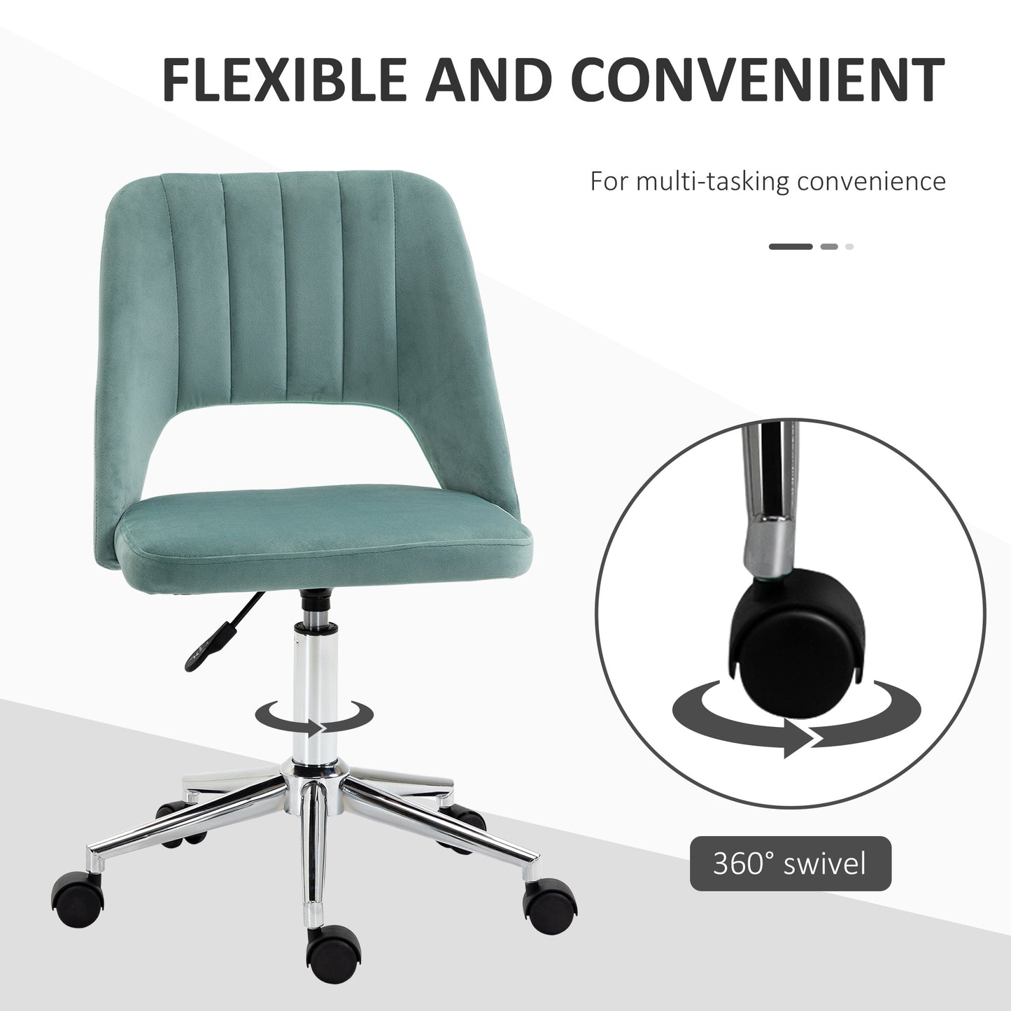 Chaise de bureau mi-hauteur velours forme festonnée pivotante
