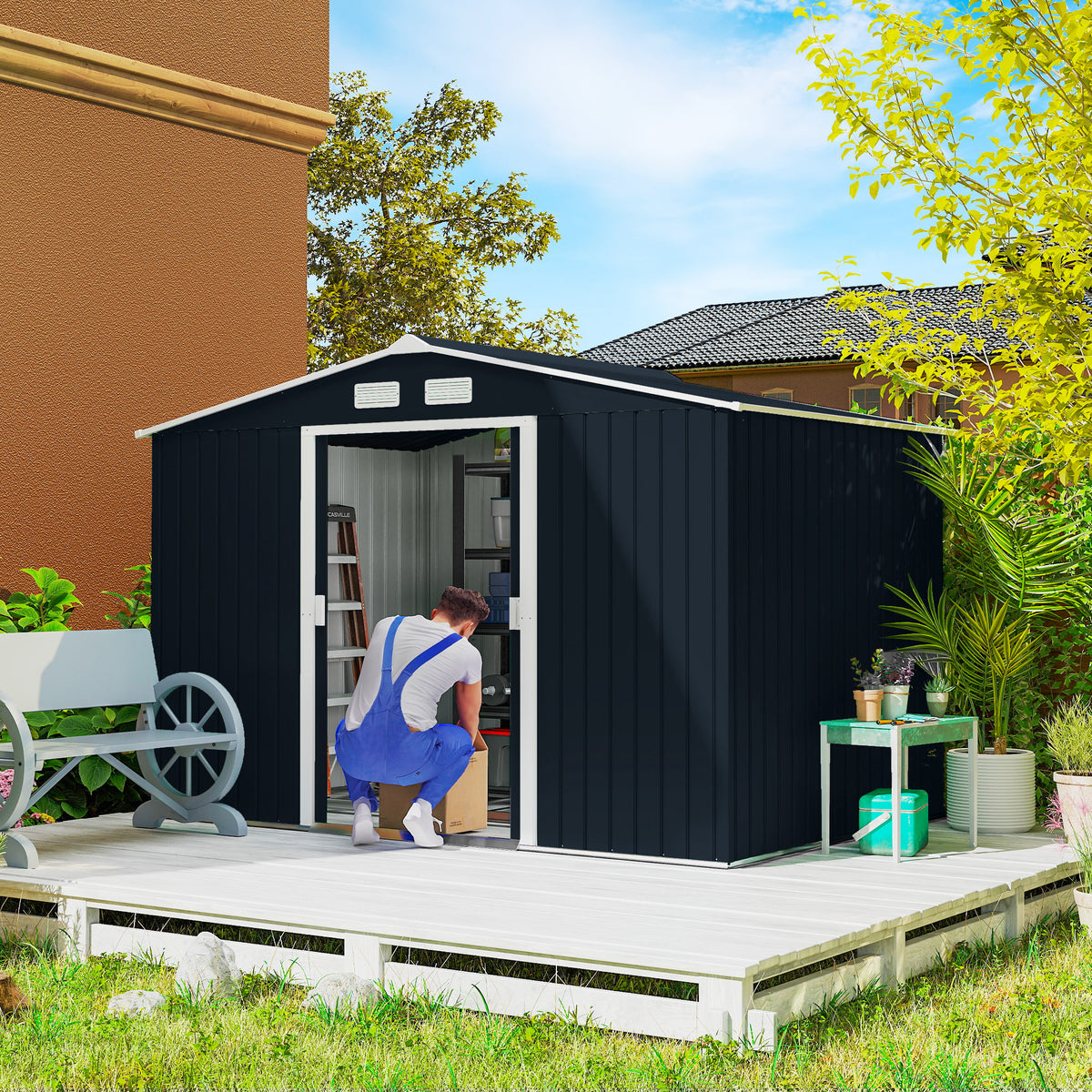 Remise de jardin en acier galvanisé portes coulissantes