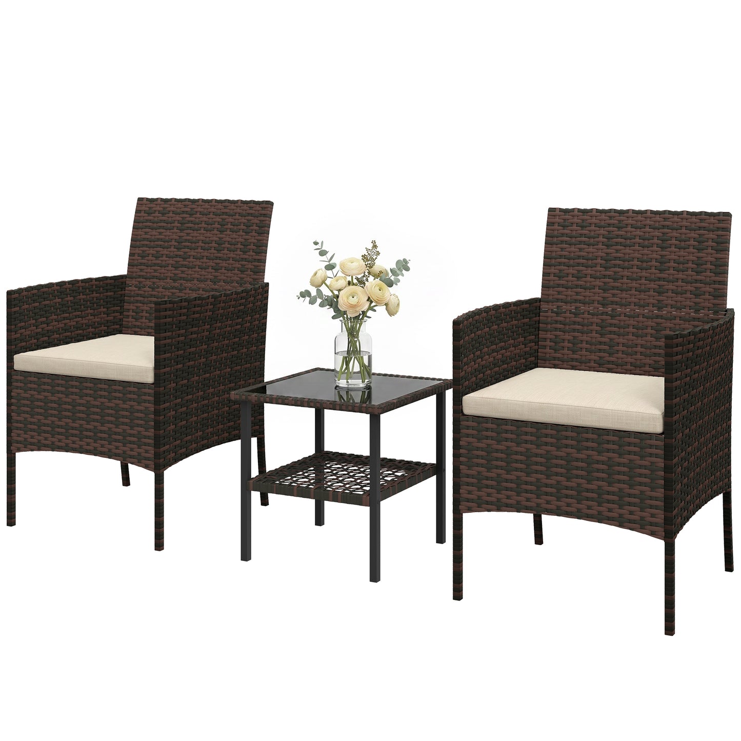 Ensemble bistrot 3 pièces rotin avec table verre — kaki