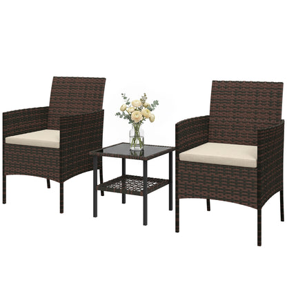 Ensemble bistrot 3 pièces rotin avec table verre — kaki