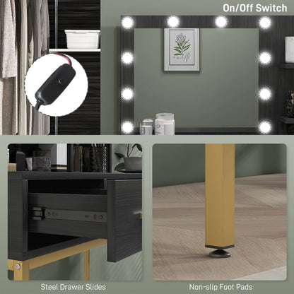 Coiffeuse illuminée avec miroir LED et 3 tiroirs