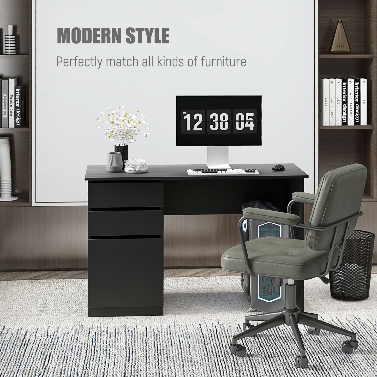 Bureau informatique avec tiroirs et armoire