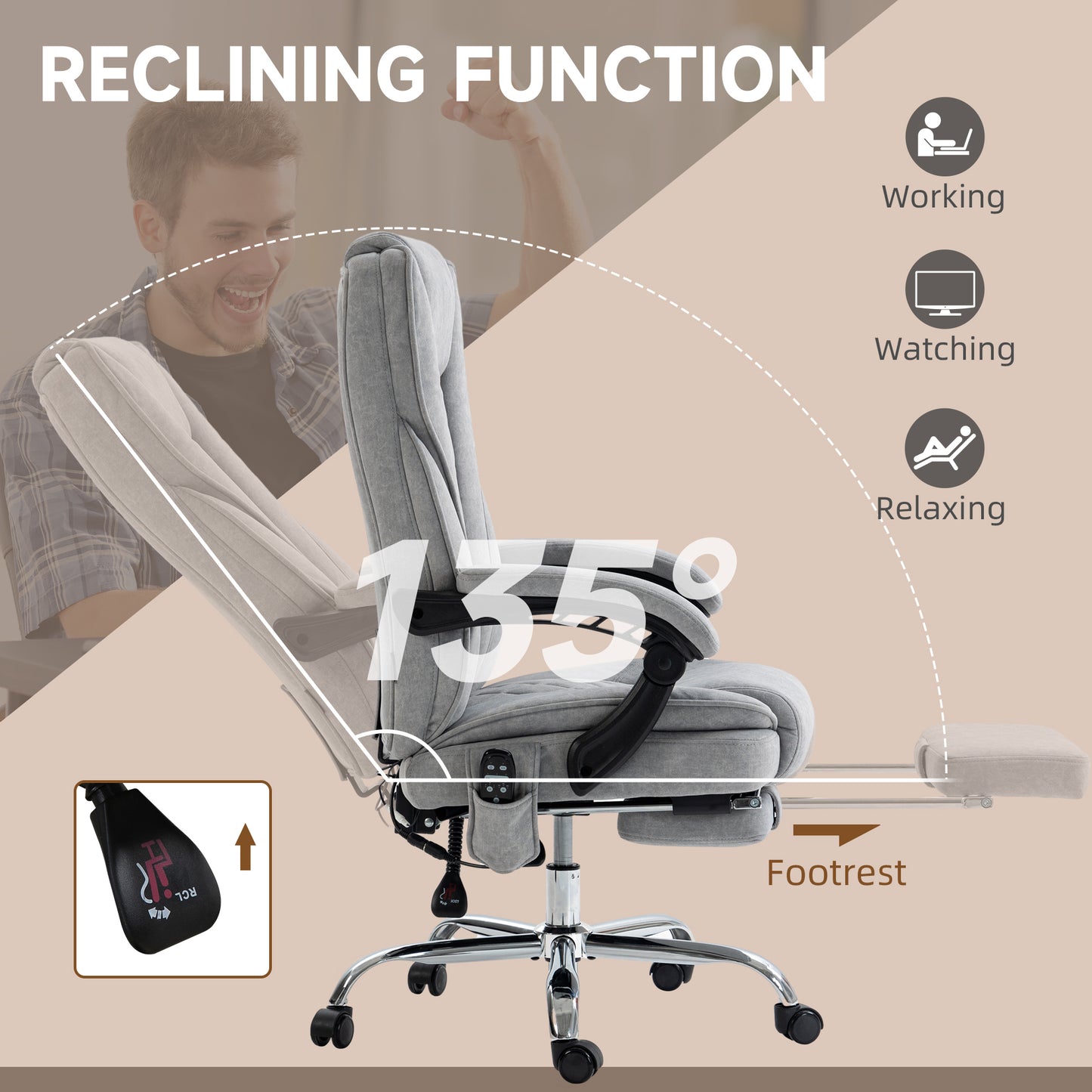 Chaise bureau massage inclinable avec repose-pieds ajustable