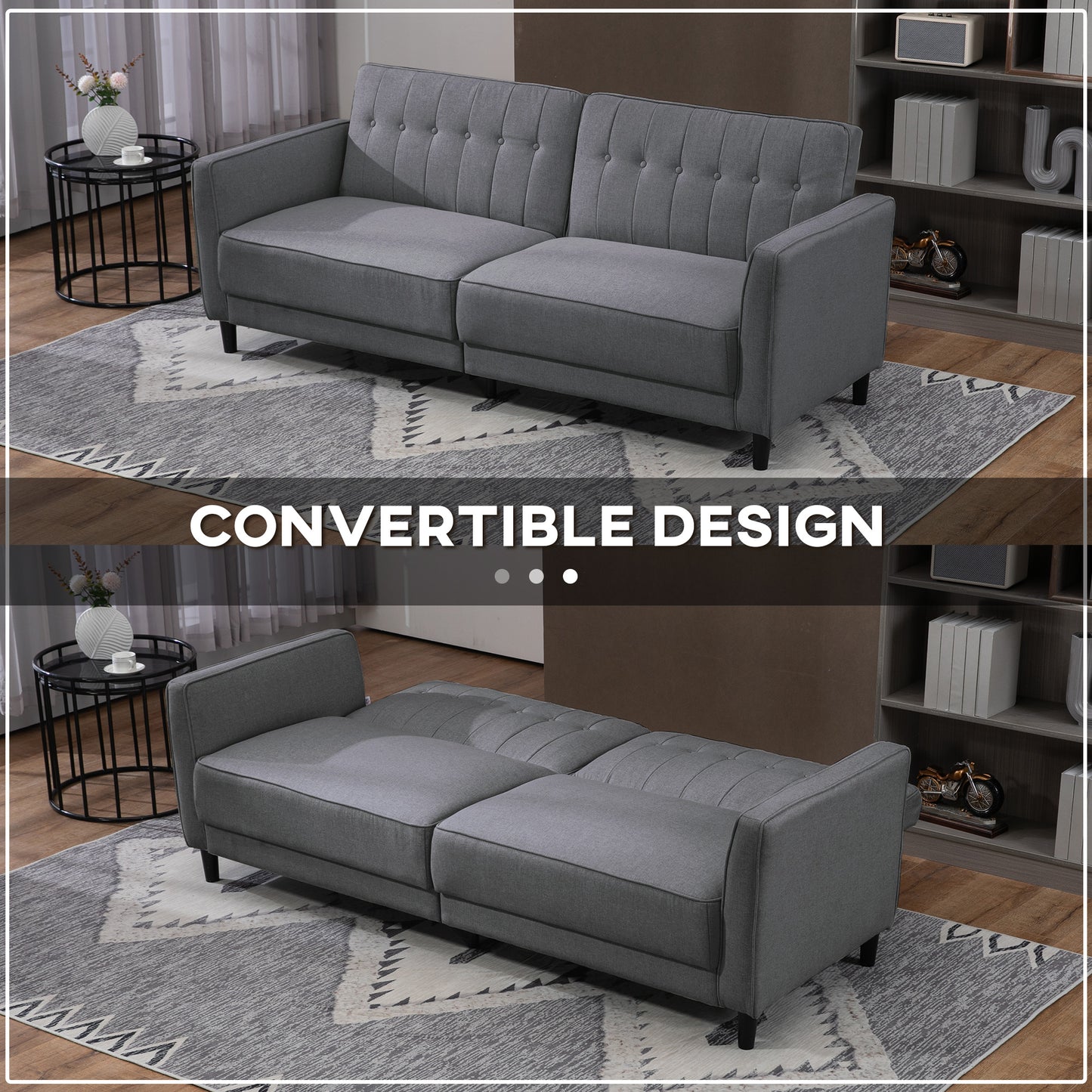 Sofa-lit convertible capitonné à dossier ajustable