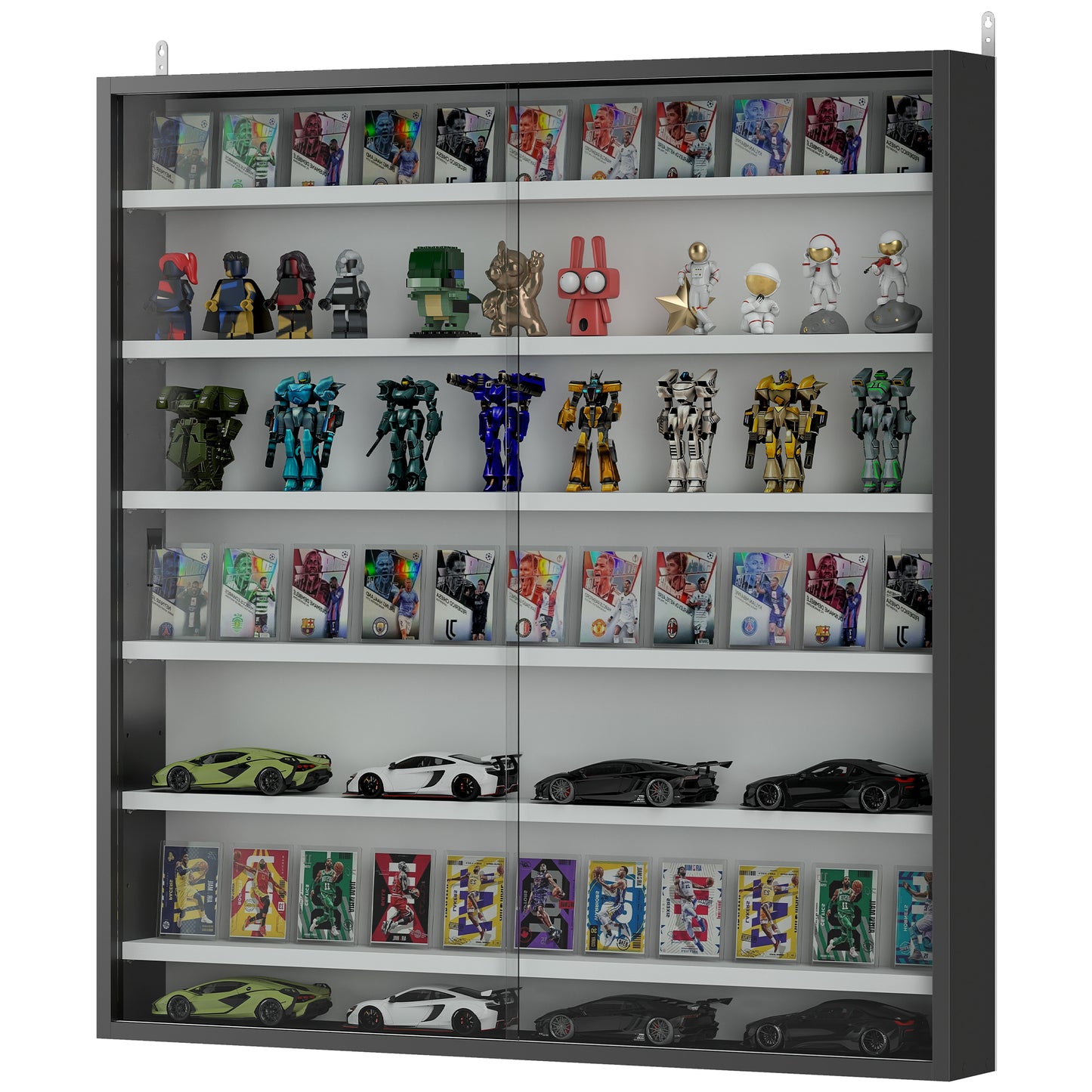 Vitrine murale 7 niveaux avec portes en verre