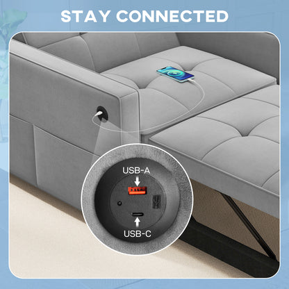 Fauteuil-lit convertible en velours avec USB