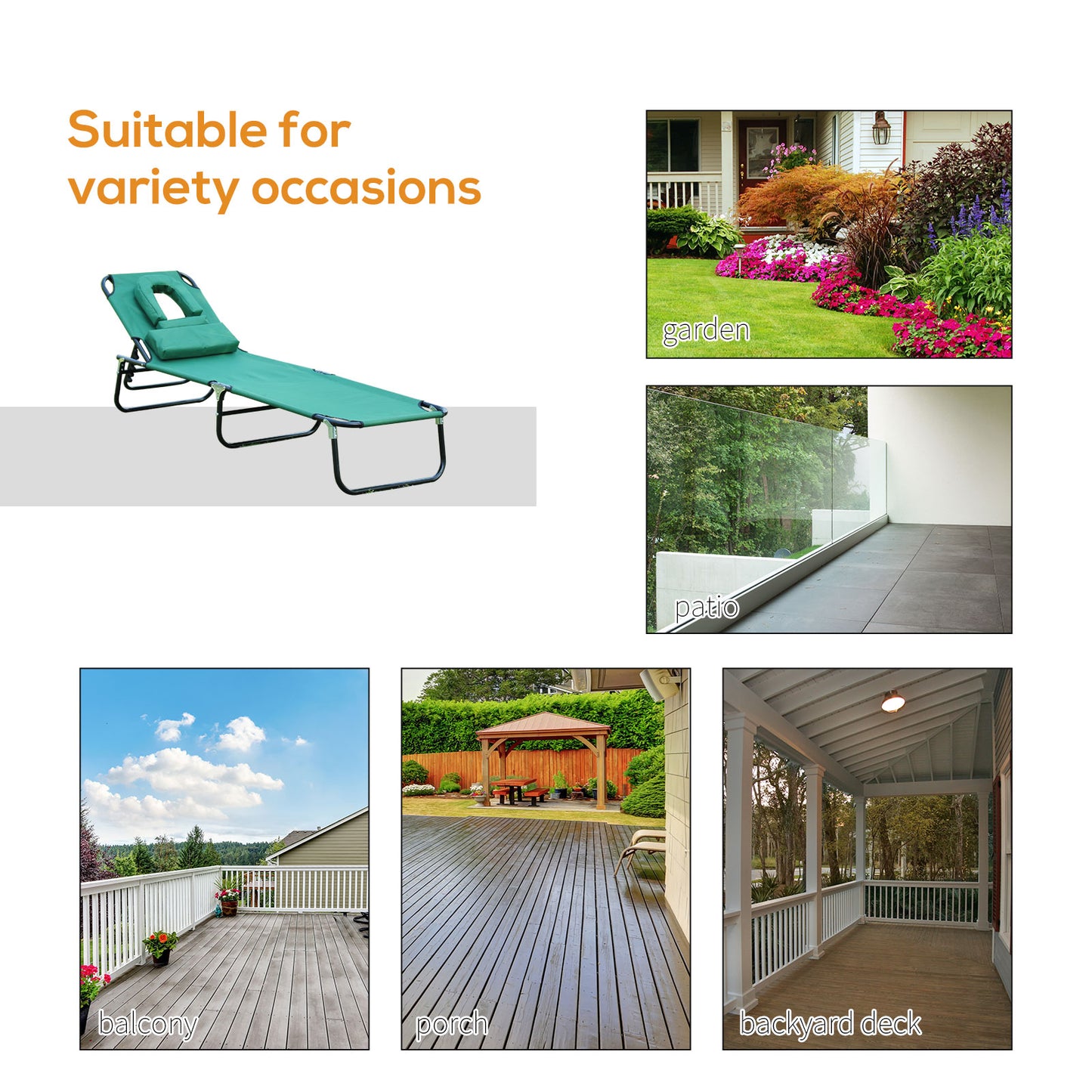 Chaise longue pliable avec trou visage 3 positions