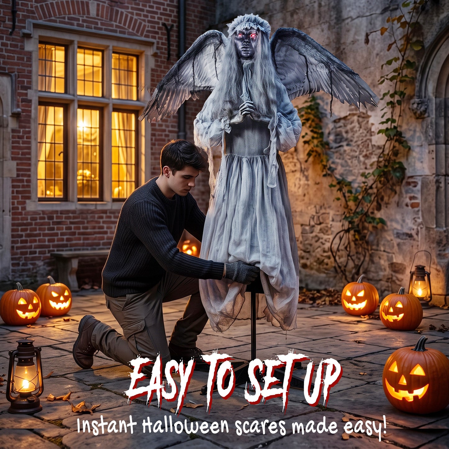 Décoration Halloween Ange Animé avec Son et Activation Tactile
