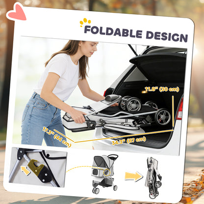 Poussette chien 3 roues pliable avec auvent réglable