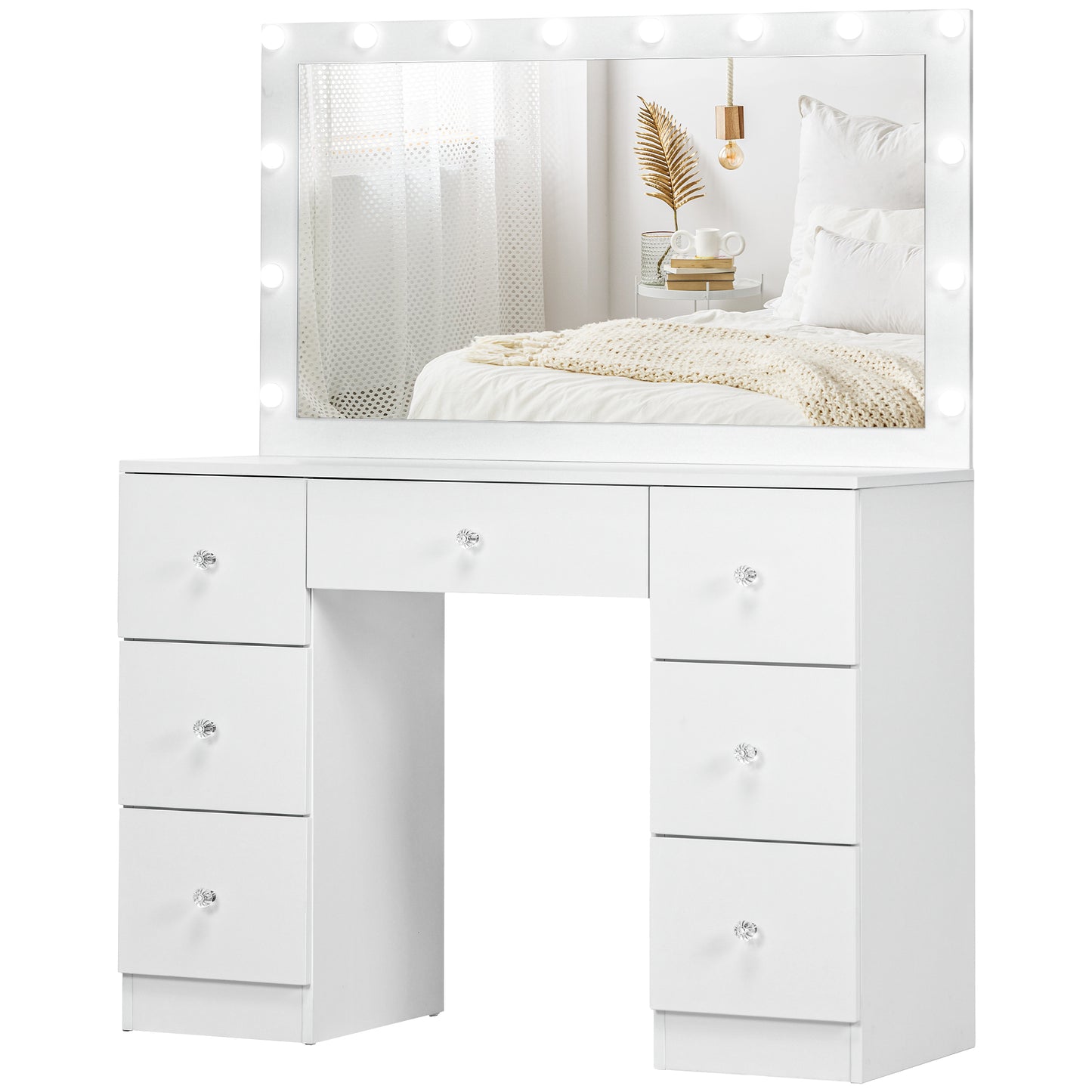 Coiffeuse moderne avec miroir illuminé et 7 tiroirs