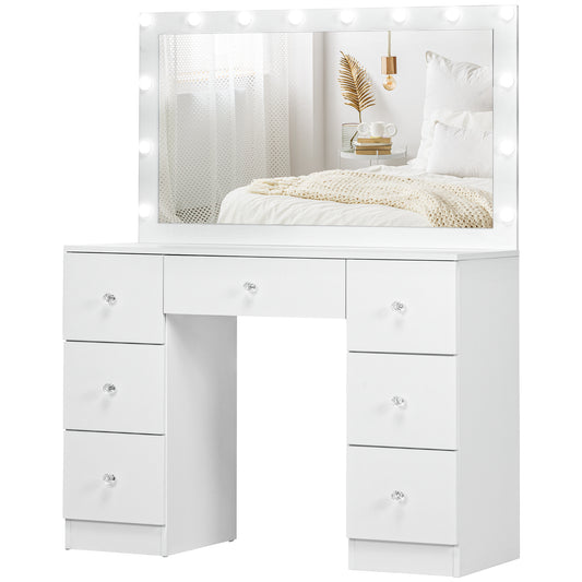 Coiffeuse moderne avec miroir illuminé et 7 tiroirs