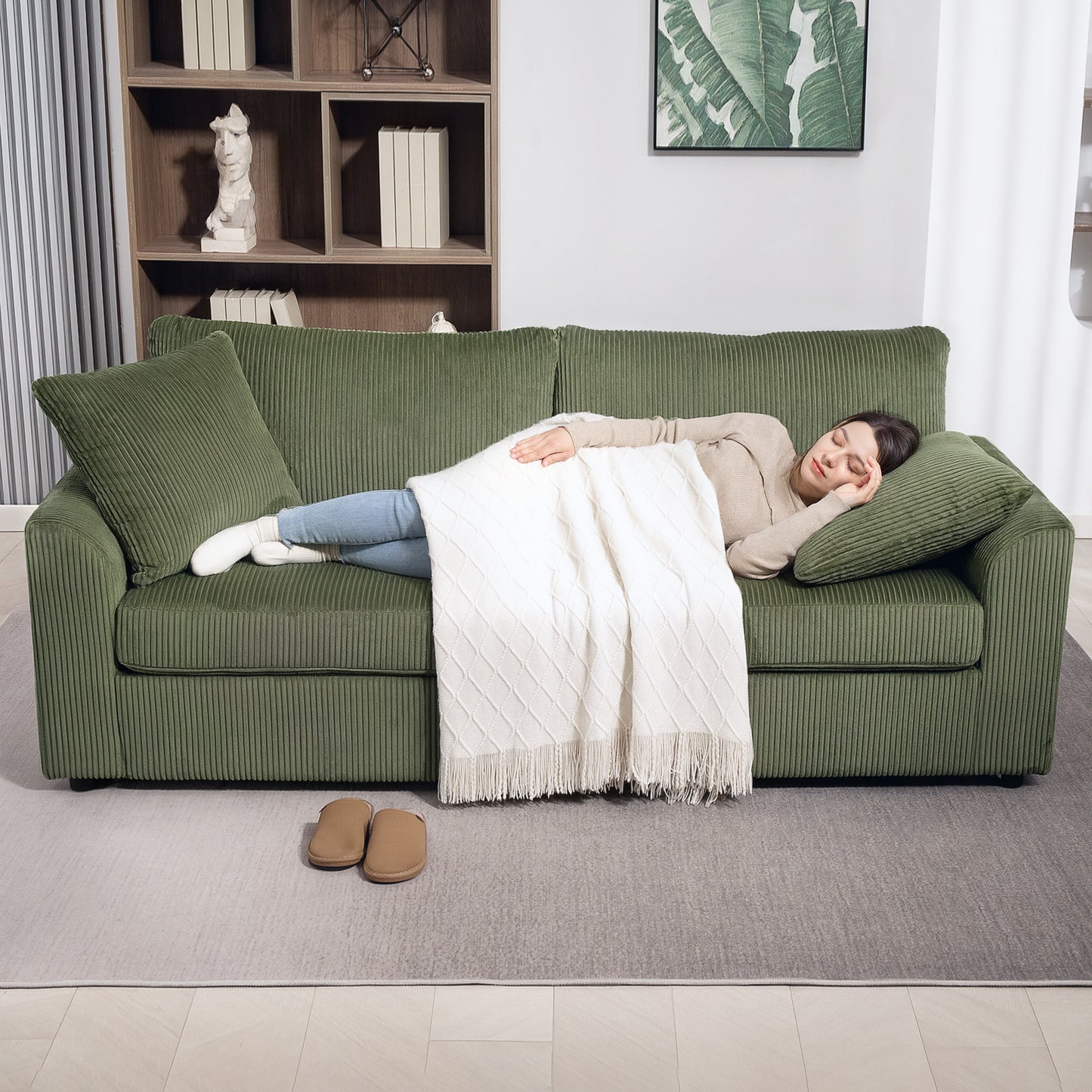 Sofa 3 places moderne en velours côtelé avec ressorts