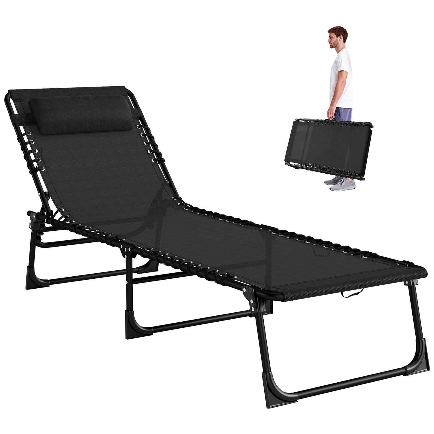 Chaise longue pliante réglable 4 positions avec appui-tête