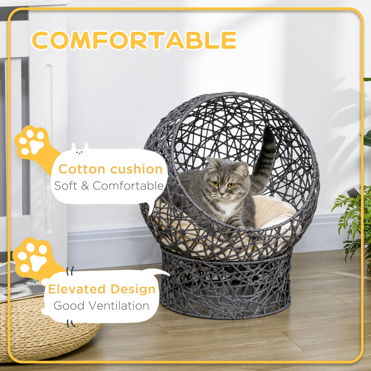 Lit pour chat en corde tissée avec coussin et support