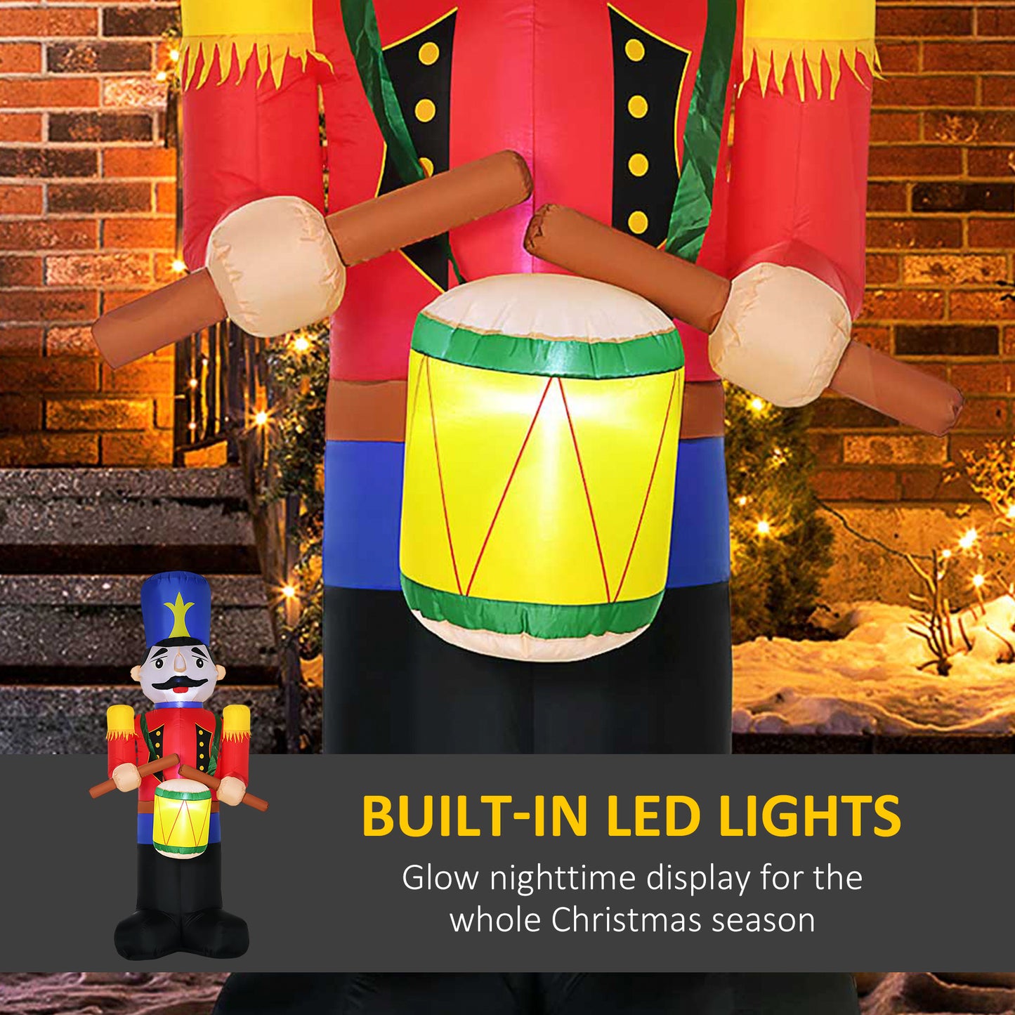 Soldat casse-noisette gonflable de Noël 244 cm avec DEL