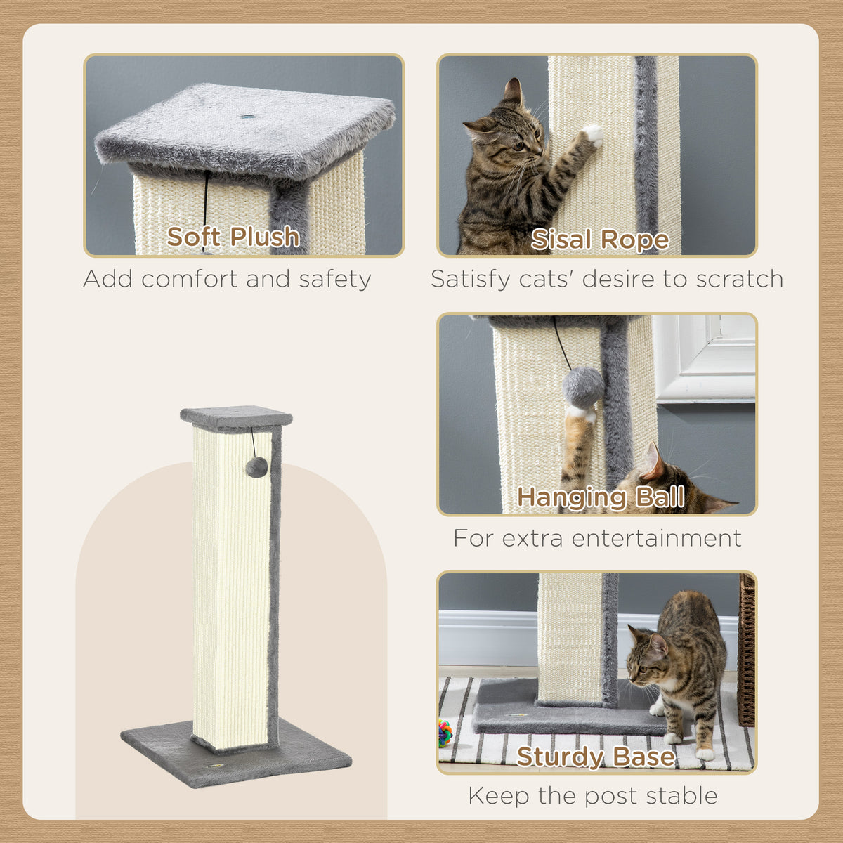 Grand griffoir pour chat en sisal avec balle suspendue
