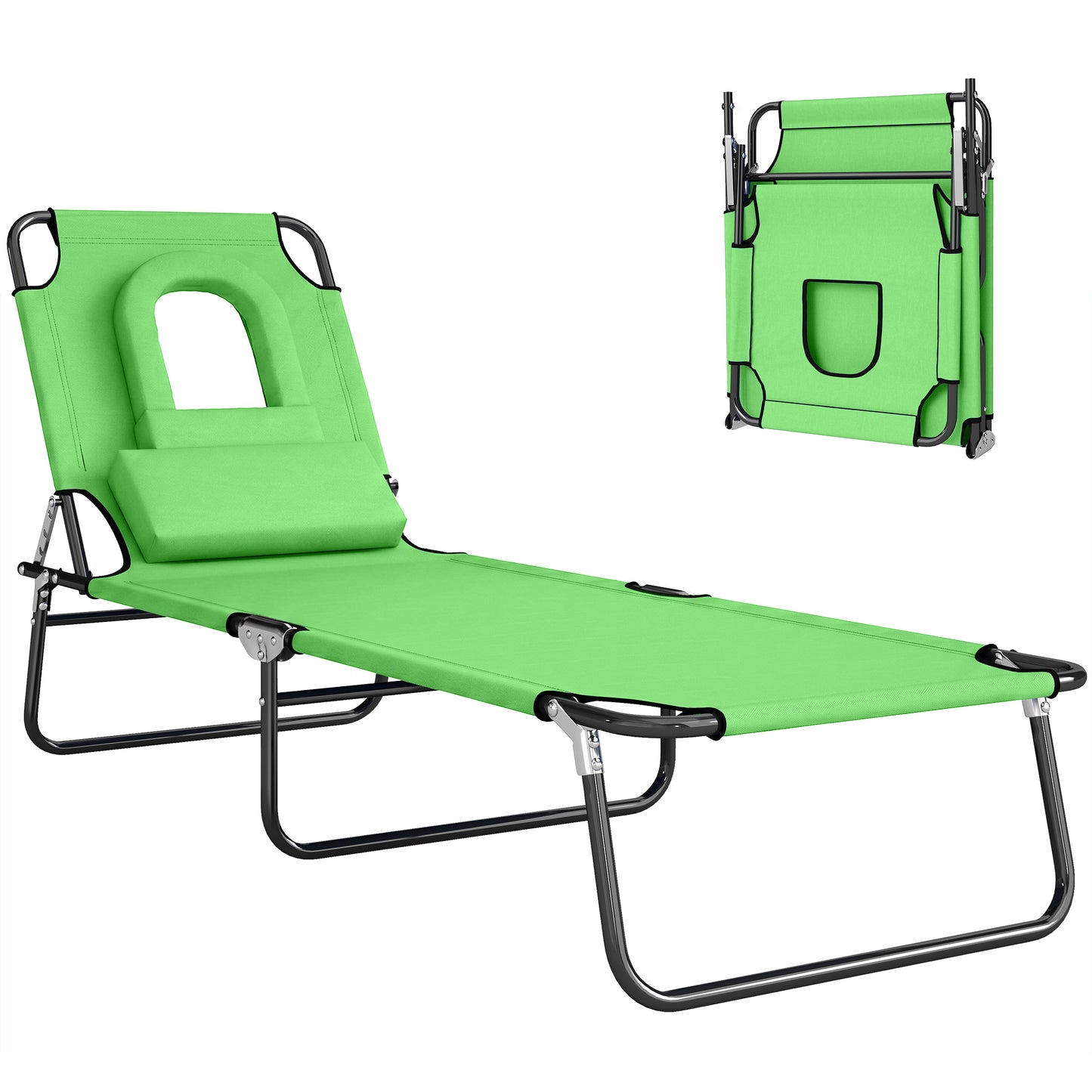 Chaise longue pliante avec trou visage ajustable