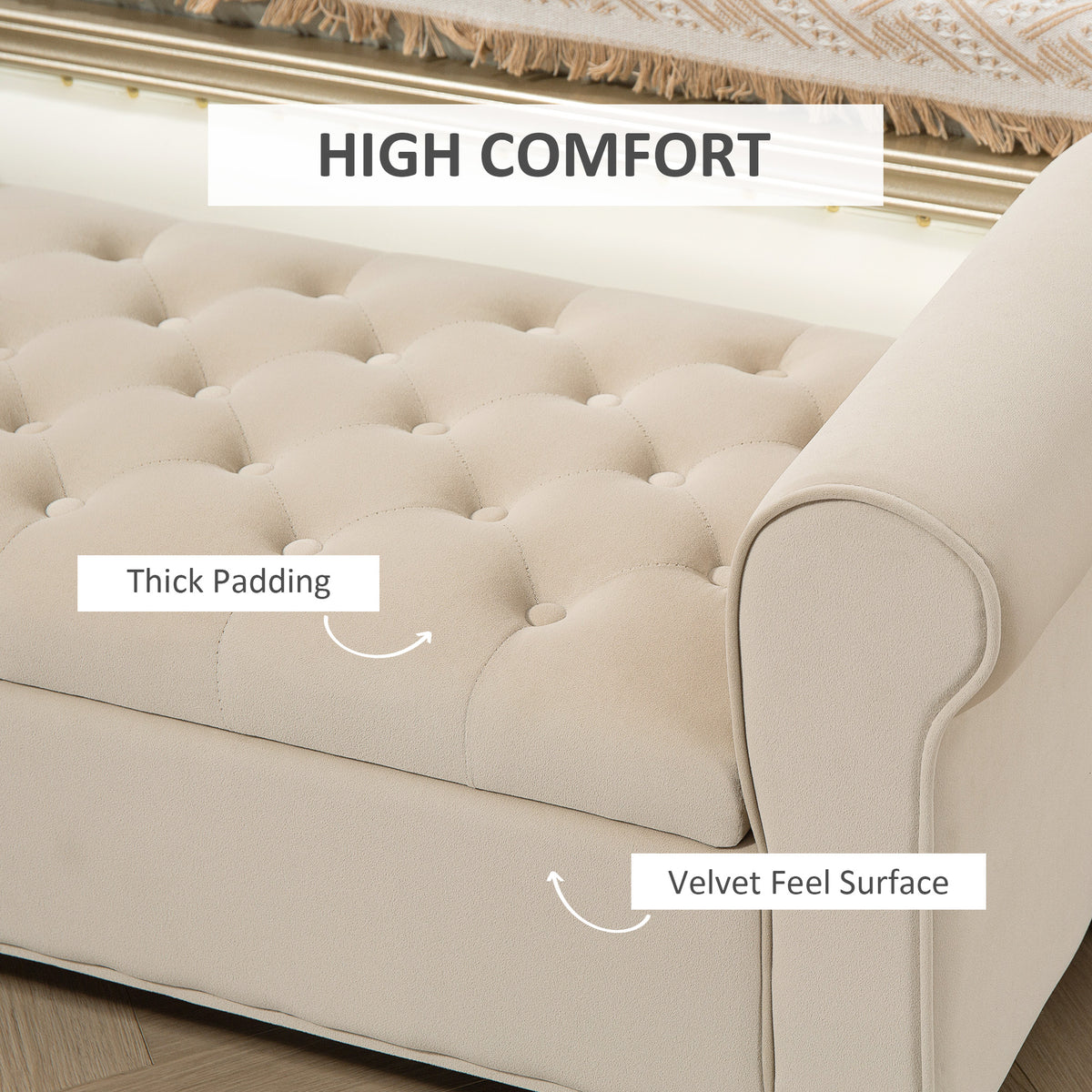 Banc de rangement capitonné avec accoudoirs